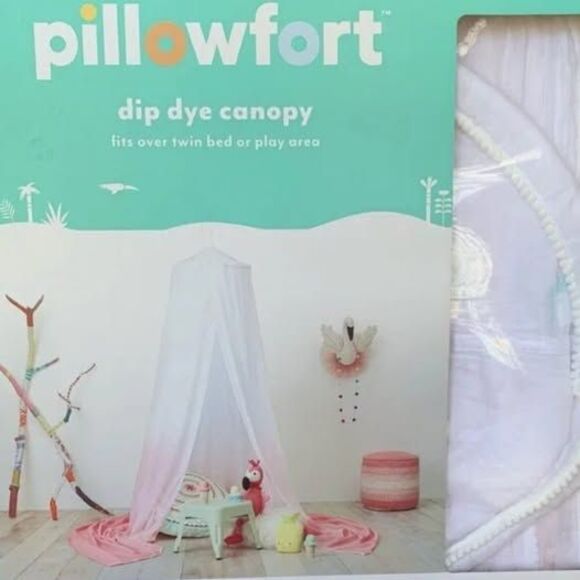 Pillow fort Dip Dye Bed Canopy Pink/ White 100% cotton ceiling mount decor - Picture 2 of 3